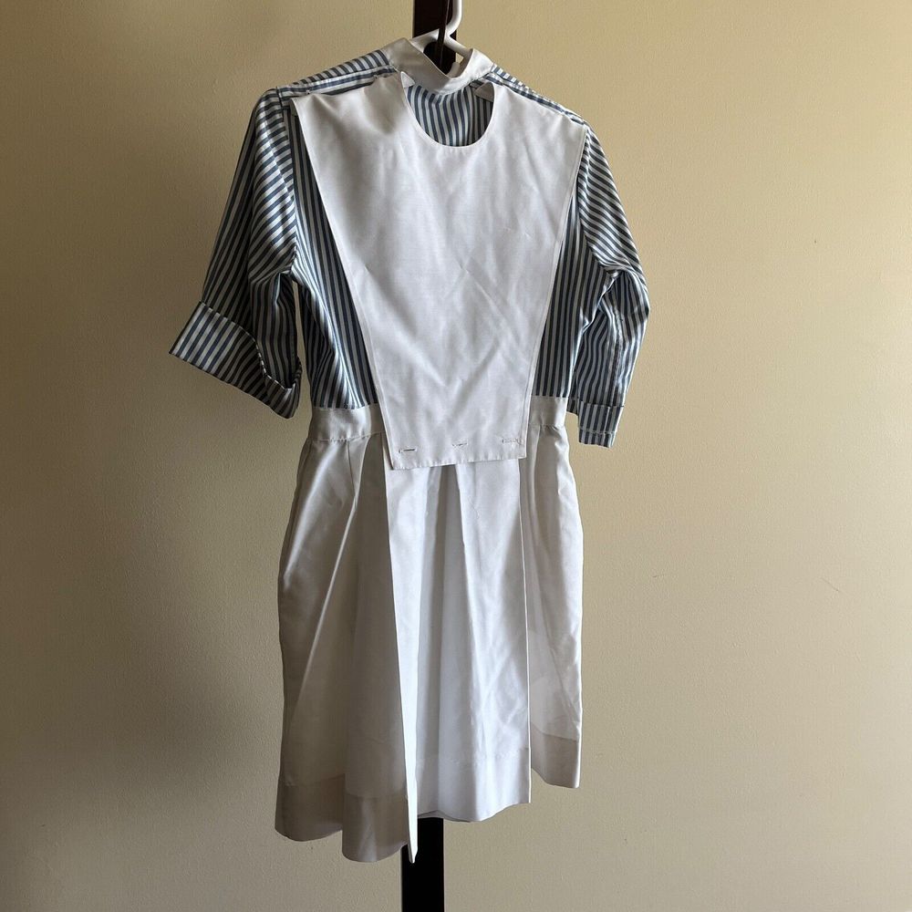 Vintage 1950's-1960's Student Nurse Uniform Blue & White stripe-Size S-Cotton